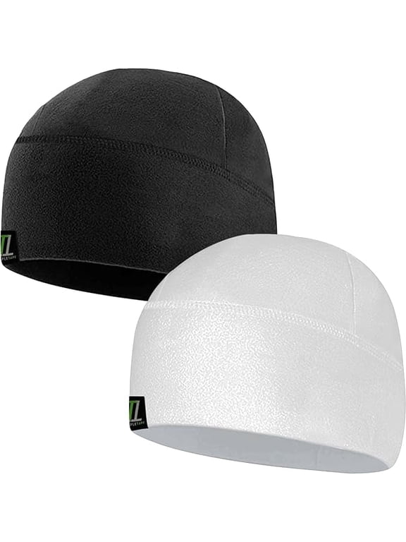 Winter Fleece Watch Cap Beanie – Skull Cap Fleece Hat - Mens & Women - One Size - Includes Black & White