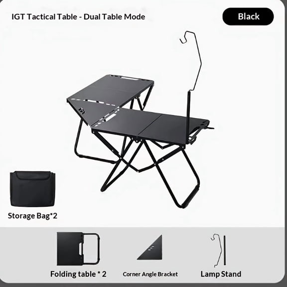 Tactical Folding Outdoor Table Set – Dual Multi-Functional Patio Grill Table with Charcoal Stove & Light Stand