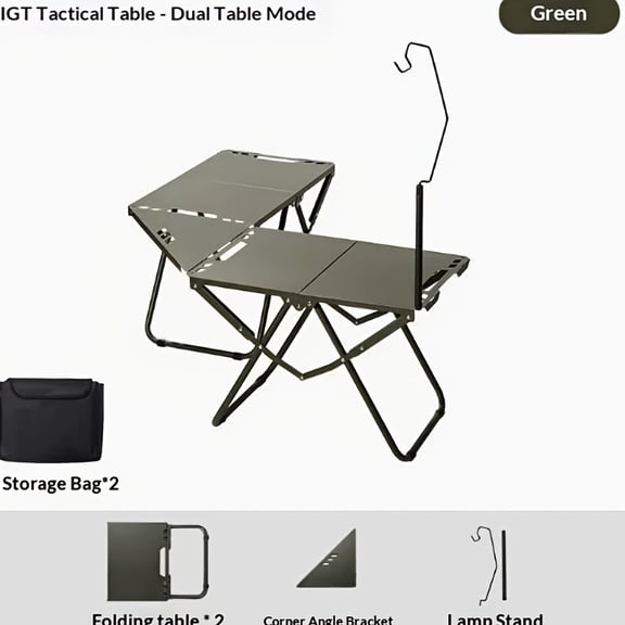 Tactical Folding Outdoor Table Set – Dual Multi-Functional Patio Grill Table with Charcoal Stove & Light Stand