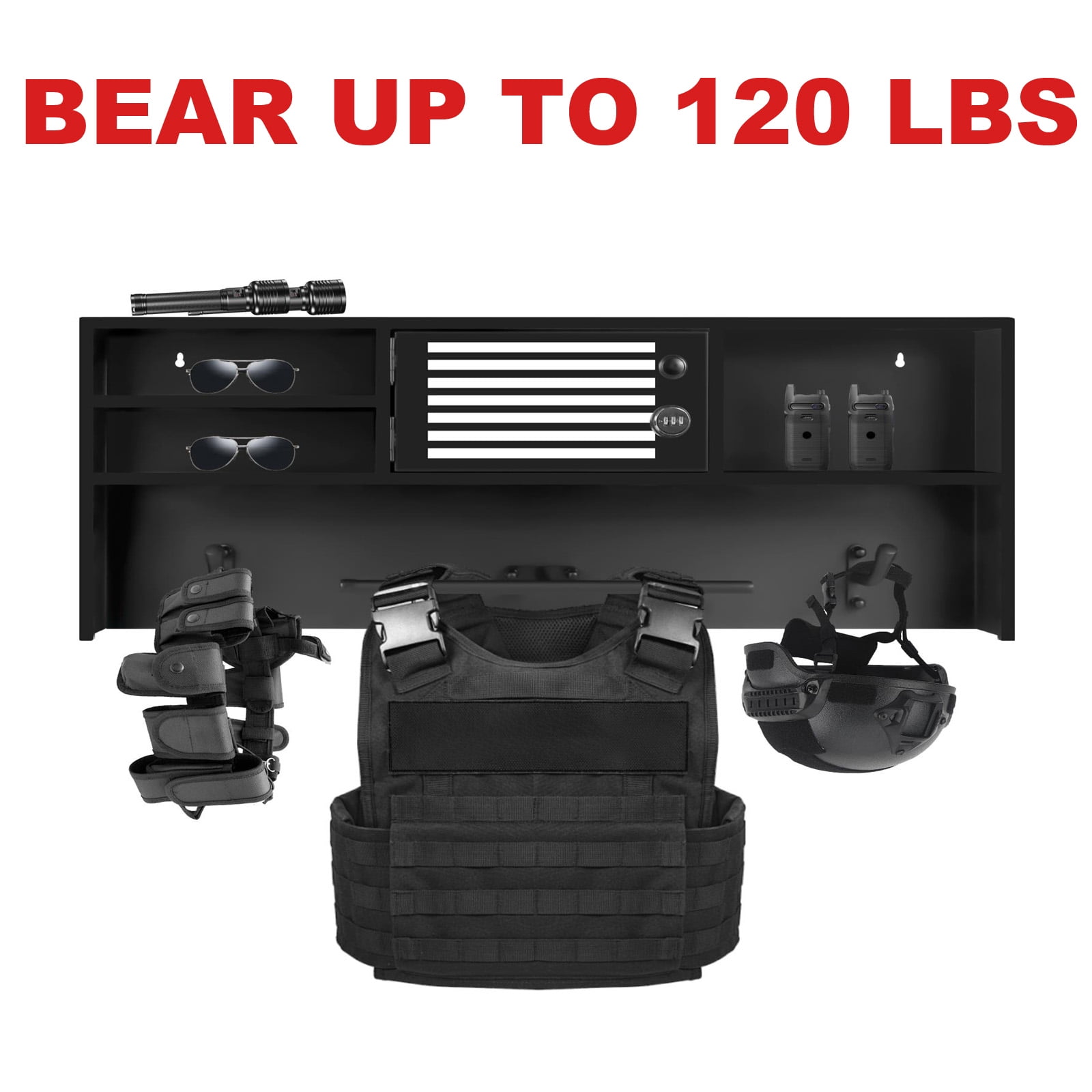 Tactical Gear Rack with Lock box Safe, Police Gear Rack Wall, Thicken ...