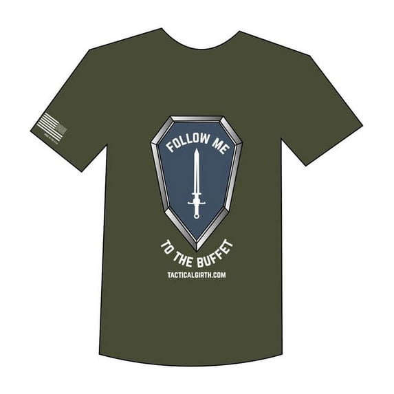 Tactical Girth Unisex Follow Me to the Buffet Short Sleeve T-Shirt, Olive - 2XL