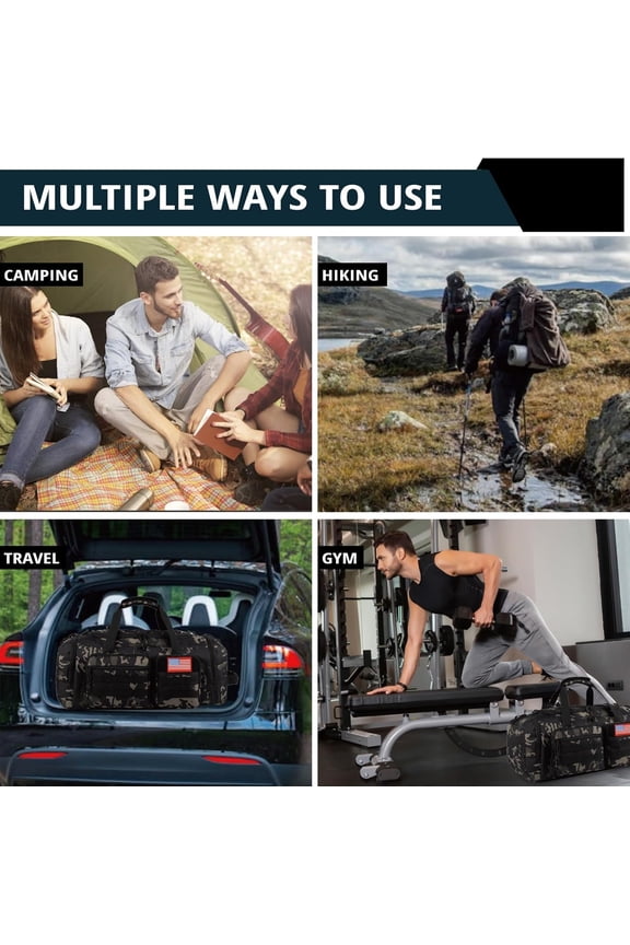 Tactical Gym Bag for Men, 50L Large 3 in 1 Sports Duffle Bag with Shoes Compartment for Travel, Water Resistant Travel Backpack Weekender Overnight Bag with Wet Pocket for Women