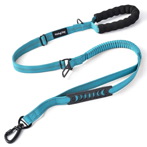 JoyPetto Tactical Bungee Dog Leash with Dual Handle & Seatbelt Clip, Reflective Leash for Medium to Large Canines, Blue