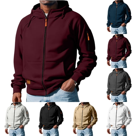 Tactical Hoodie Men Zip Up Hoodies Casual Workout Athletic Outfits with Pockets Fall Winter Jackets Wine M
