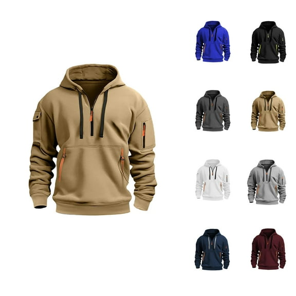 Tactical Hoodie for Men 2025 Fall Winter Long Sleeve Half Zipper Hooded Sweatshirt with Pockets Pullover Tops