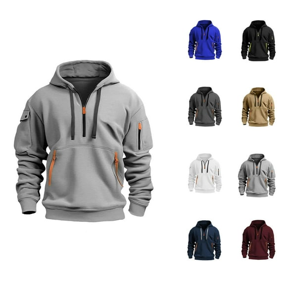 Tactical Hoodie for Men 2025 Fall Winter Long Sleeve Half Zipper Hooded Sweatshirt with Pockets Pullover Tops