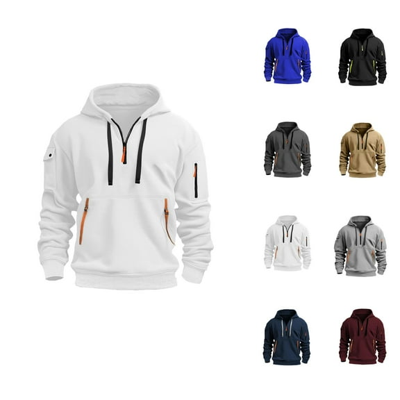 Tactical Hoodie for Men 2025 Fall Winter Long Sleeve Half Zipper Hooded Sweatshirt with Pockets Pullover Tops