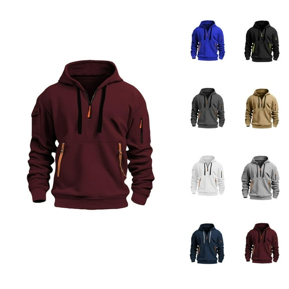 Tactical Hoodie for Men 2025 Fall Winter Long Sleeve Half Zipper Hooded Sweatshirt with Pockets Pullover Tops