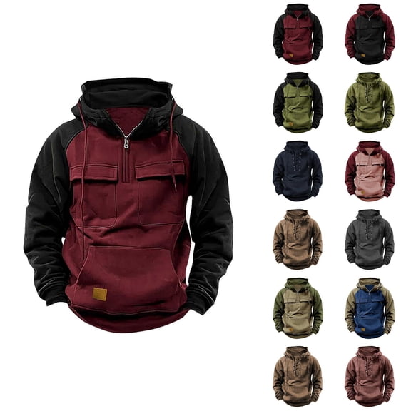 Tactical Hoodie for Men 2025 Fall Winter Long Sleeve Lace Up Plain Hooded Sweatshirt with Pockets Pullover Tops