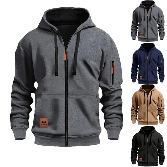 Tactical Hoodies For Men Fall 2025 Dashing Hooded Sweatshirt Casual Workout Athletic Outfits with Pockets Gray XL