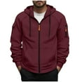 thumbnail image 1 of Hoodies For Men Full Zip Up Cargo Sweatshirts Drawstring Hooded Zipper Sweater Long Sleeve Casual Tops Outwear (XL, Wine), 1 of 5