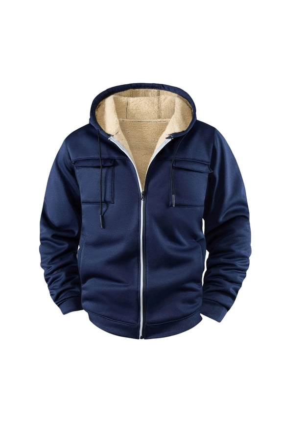 Tactical Hoodies Jacket for Men Winter Warm Shacket Jacket Drawstring Multi-Pocket Coat Durable Utility Workwear Zip Up Outdoor Casual Tops