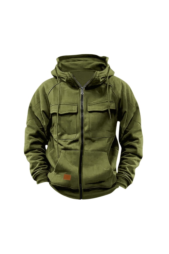 Tactical Hoodies for Men Full Zip Cargo Hooded Sweatshirt Work Combat Jacket Casual Hoody with Multi Pockets Sports Cargo Coats for Outdoor Workout Running
