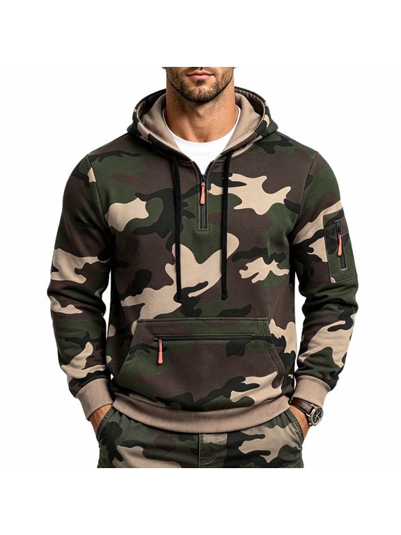 Tactical Hoodies For Men Tactical Quarter Zip Pullover Jacket Hooded Sweatshirt Sport Casual Hoodie Drawstring with Zip Pocket for Fall Winter Household Yard Task Working Attire