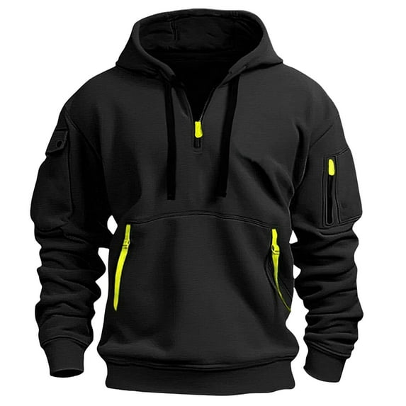 Tactical Hoodies for Men Casual Long Sleeve 1/4 Zipper Pullover Sweatshirts Vintage with Pockets Black 2XL