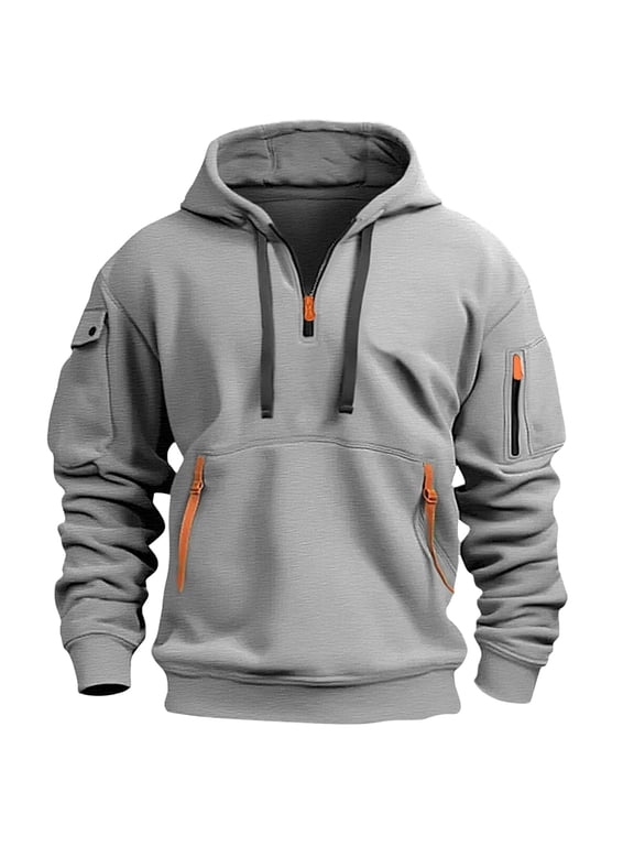 Tactical Hoodies for Men Casual Long Sleeve 1/4 Zipper Pullover Sweatshirts Vintage with Pockets Light Gray M
