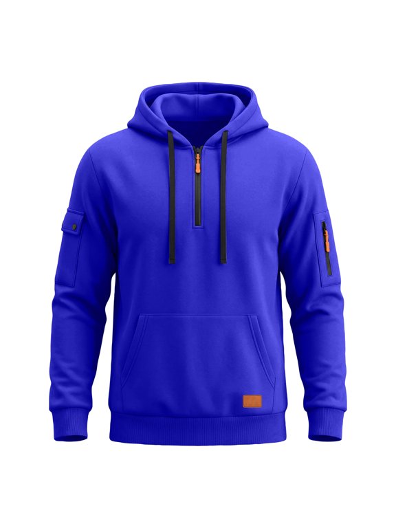 Tactical Hoodies for Men Comfy Quarter Zip Pullover Long Sleeve Oversized Hooded Sweatshirt Drawstring Casual Fall Winter Hoodies with Multi Pockets