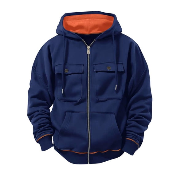 Tactical Hoodies for Men Full Zip Contrast Color Sweatshirts Lightweight Drawstring Casual Sport Coat with Pockets