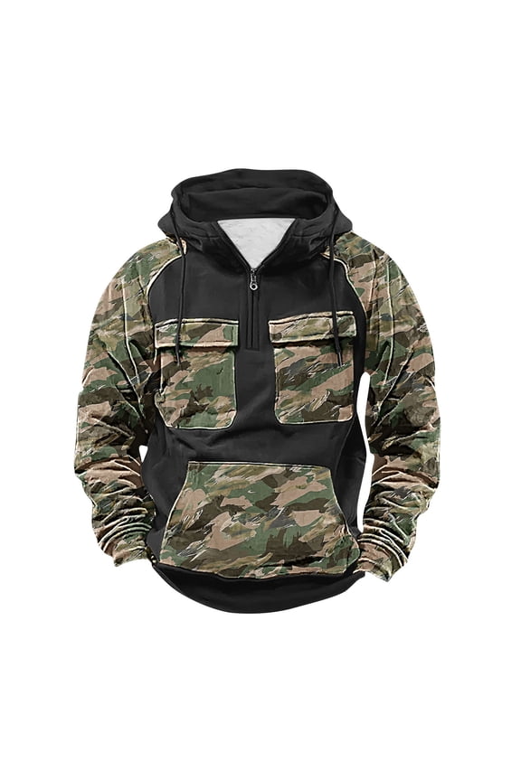 Tactical Hoodies for Men Light Quarter Zip Pullover Baggy Graphic Camo Hoodie Cargo Hooded Sweatshirt with Pockets