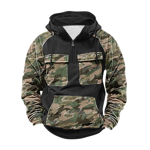 Tactical Hoodies for Men Light Quarter Zip Pullover Baggy Graphic Camo Hoodie Cargo Hooded Sweatshirt with Pockets