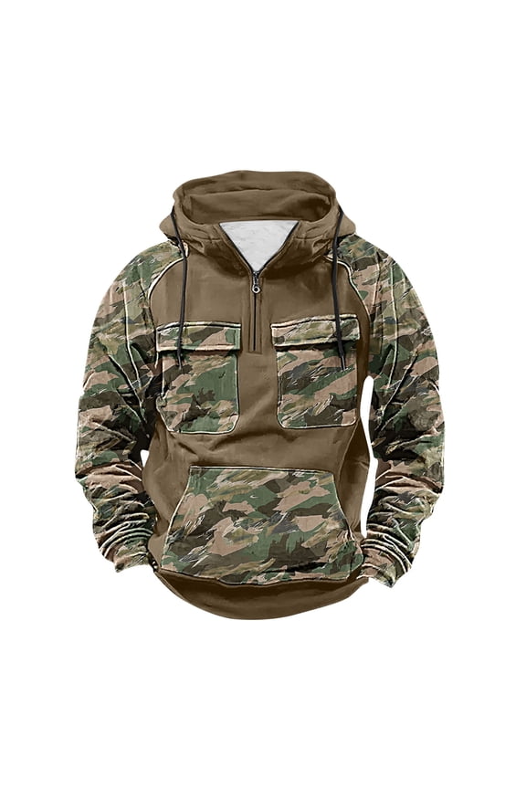Tactical Hoodies for Men Light Quarter Zip Pullover Baggy Graphic Camo Hoodie Cargo Hooded Sweatshirt with Pockets