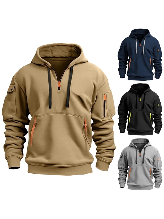 Tactical Hoodies for Men Military Cargo Sweatshirt Quarter Zip Pullover Fleece Lined Gym Workout Black 3XL