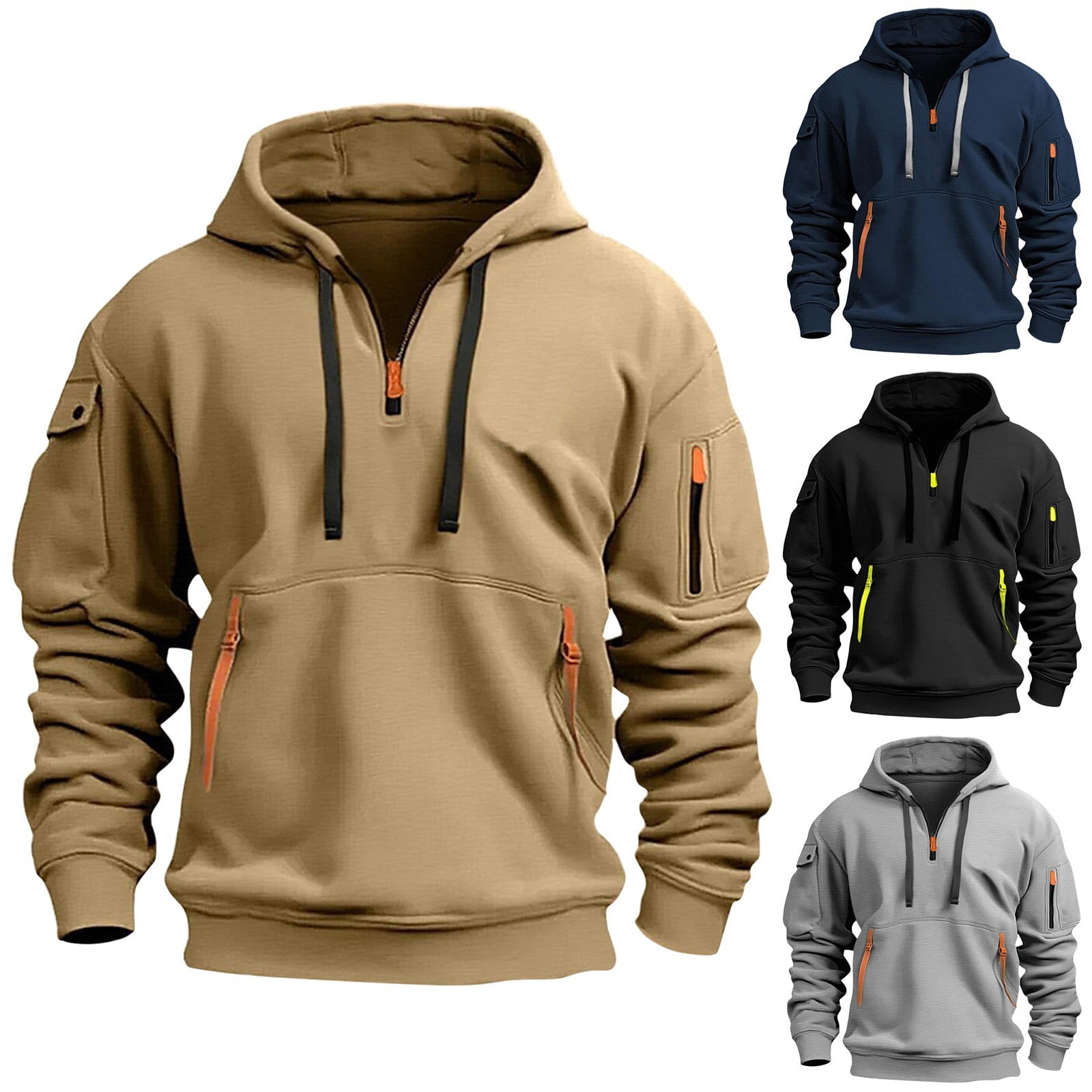 Tactical Hoodies for Men Military Quarter Zip Pullover Cargo Hoodie Fleece Lined Sweatshirt with Pockets Navy XL