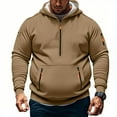 thumbnail image 1 of Tactical Hoodies for Men, Plus Size Quarter Zip Pullover Vintage Hooded Sweatshirt Oversized Fall Hoodie with Zip Pockets Khaki XXL, 1 of 5