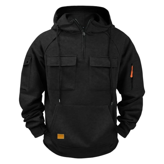 Tactical Hoodies for Men Quarter Zip Up Fleece Lined Sweatshirts Solid Color Outdoor Athletic Pullover