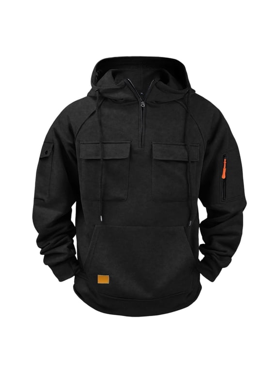 Tactical Hoodies for Men Quarter Zip Up Fleece Lined Sweatshirts Solid Color Outdoor Athletic Pullover