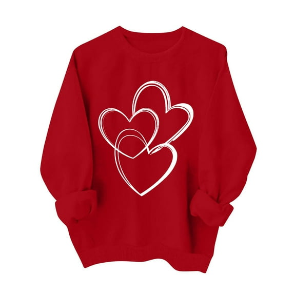 Women's Valentine Sweatshirts Love Heart Long Sleeve Oversized Pullover Crewneck Spring Warm Clothes Deep Red 2XL