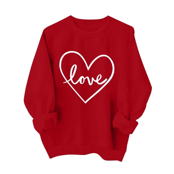 Valentines Sweatshirts for Women Love Heart Long Sleeve Oversized Pullover Crewneck Casual Comfy Blouse Hot Pink S