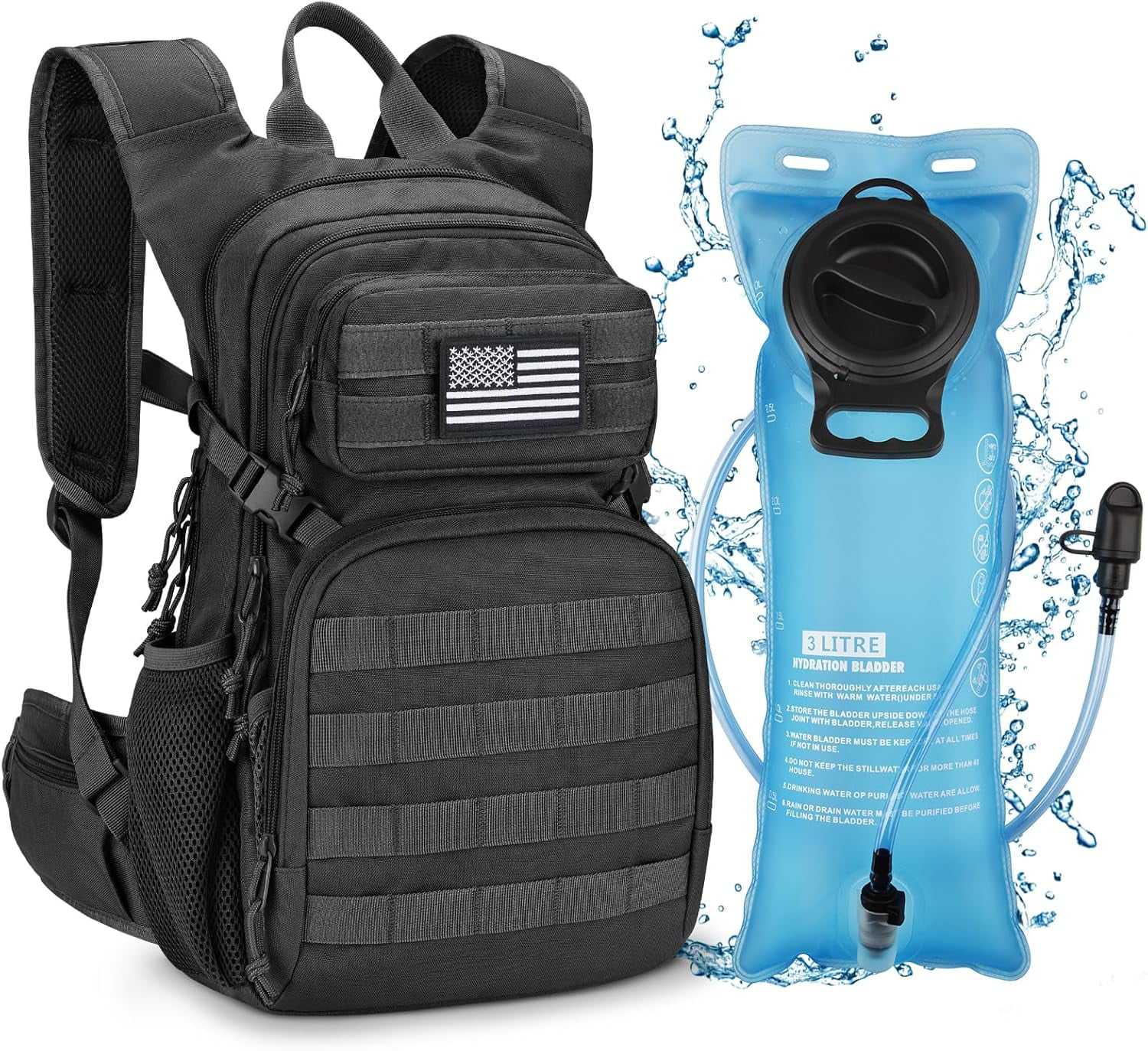 Tactical Hydration Pack 3L - Lightweight Water Bag With Bladder for Men ...