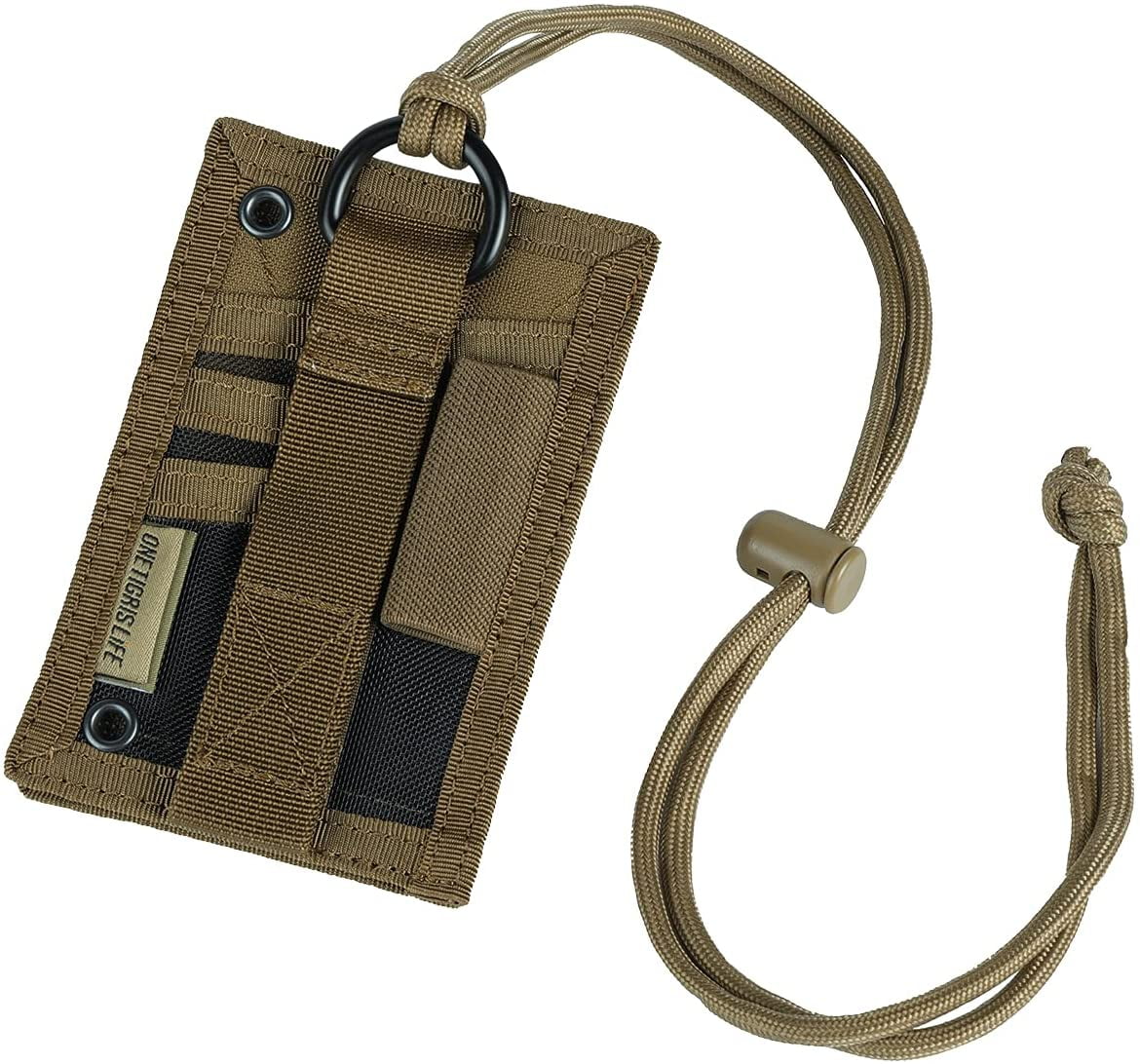 Tactical ID Card Holder Hook & Loop Patch Badge Holder Neck Lanyard Key Ring and Credit Card Organizer (Coyote Brown)