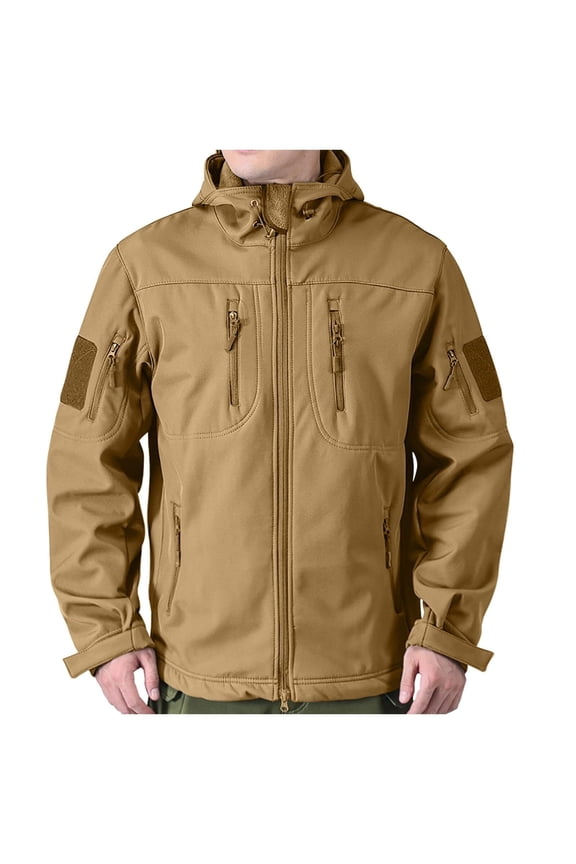 Tactical Jacket for Men Military - Mens Waterproof Rain Jackets Winter Warm Polar Fleece Softshell Hooded Raincoat Western Style Outdoor Mountain Hiking Camping Travel