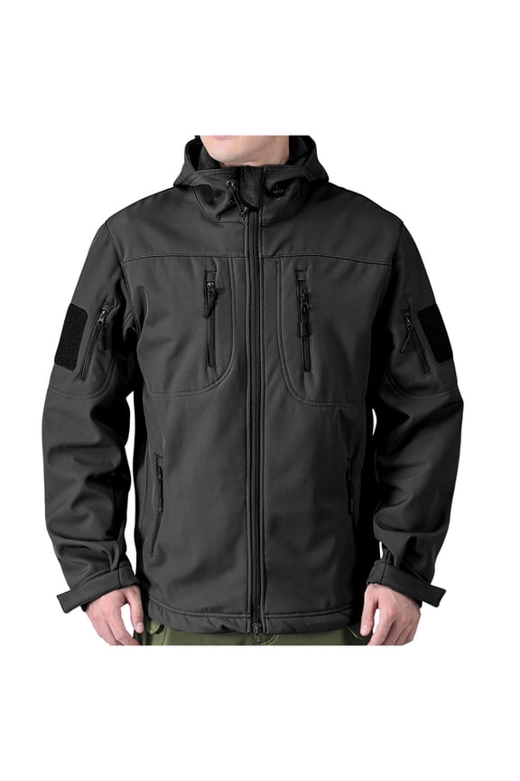 Tactical Jacket for Men Military - Mens Waterproof Rain Jackets Winter Warm Polar Fleece Softshell Hooded Raincoat Western Style Outdoor Mountain Hiking Camping Travel