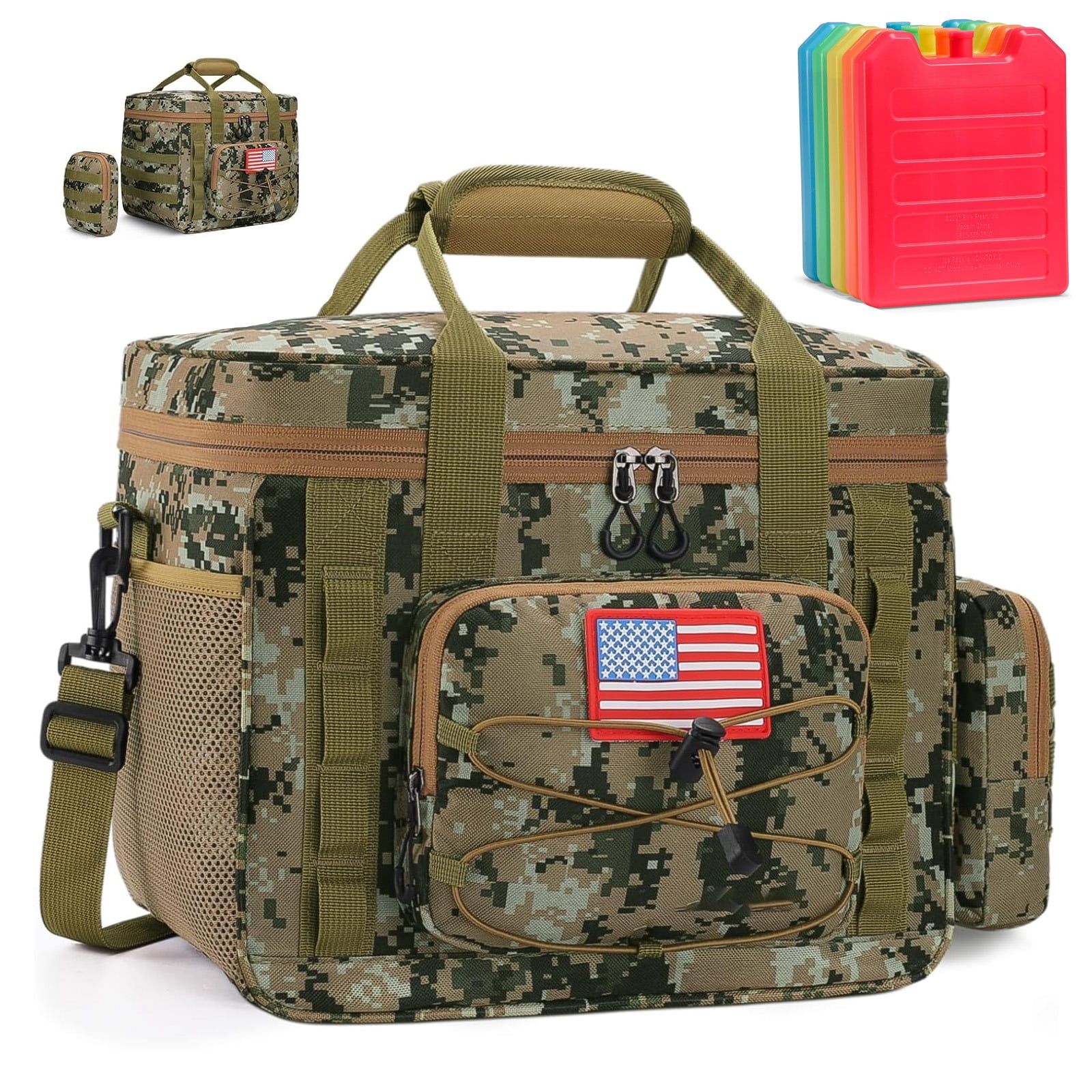 Tactical Lunch Box for Men with 5 Slim Ice Packs, 15L Insulated Cooler Bag with MOLLE Pouch