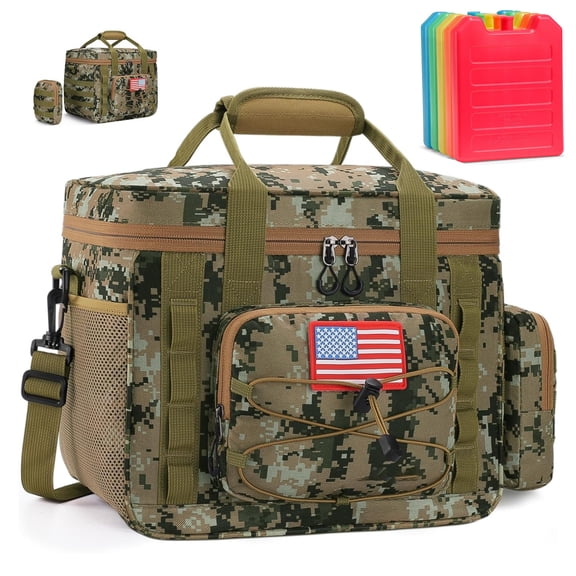 Tactical Lunch Box for Men with 5 Slim Ice Packs, 15L Insulated Cooler Bag with MOLLE Pouch