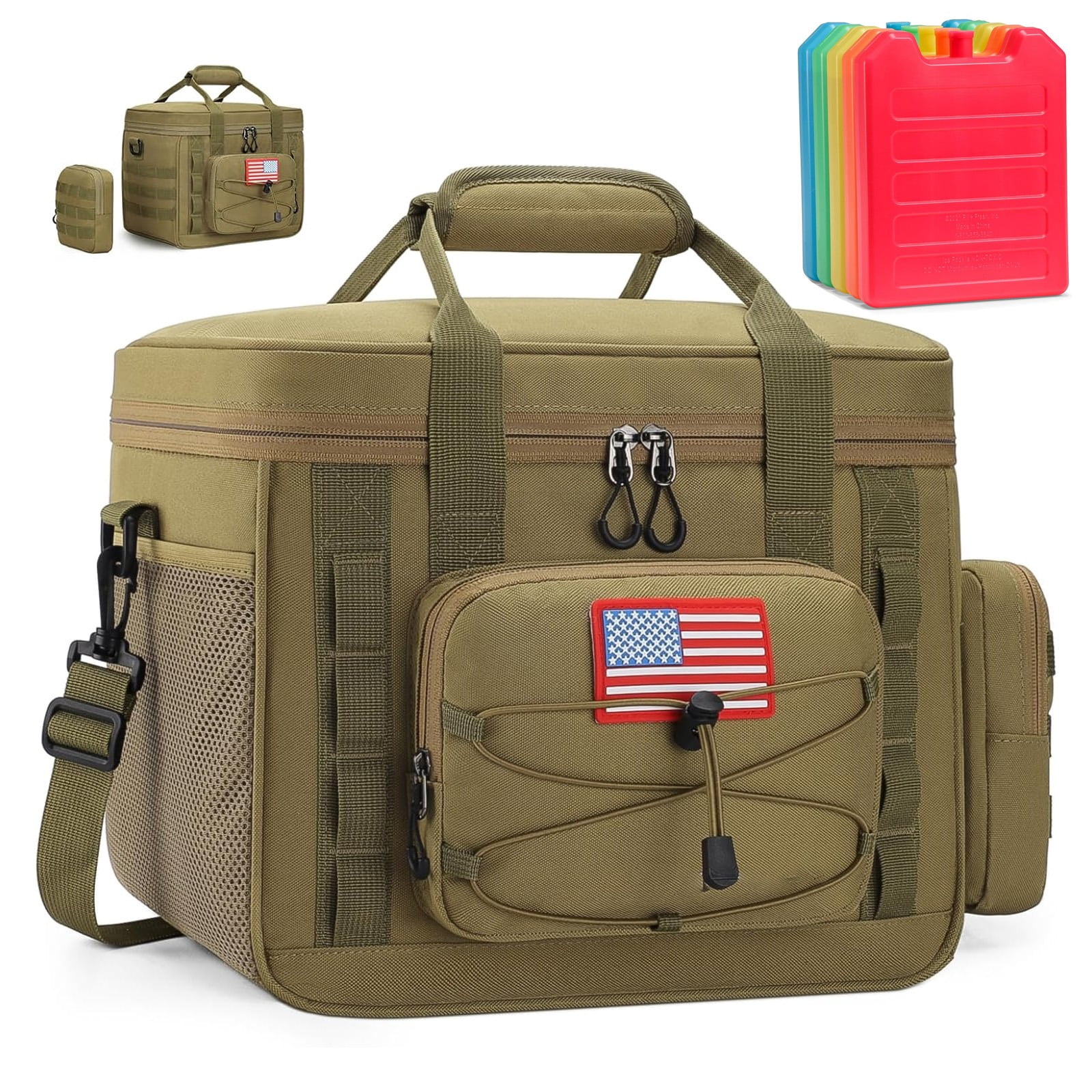 Tactical Lunch Box for Men with 5 Slim Ice Packs, 15L Insulated Cooler Bag with MOLLE Pouch