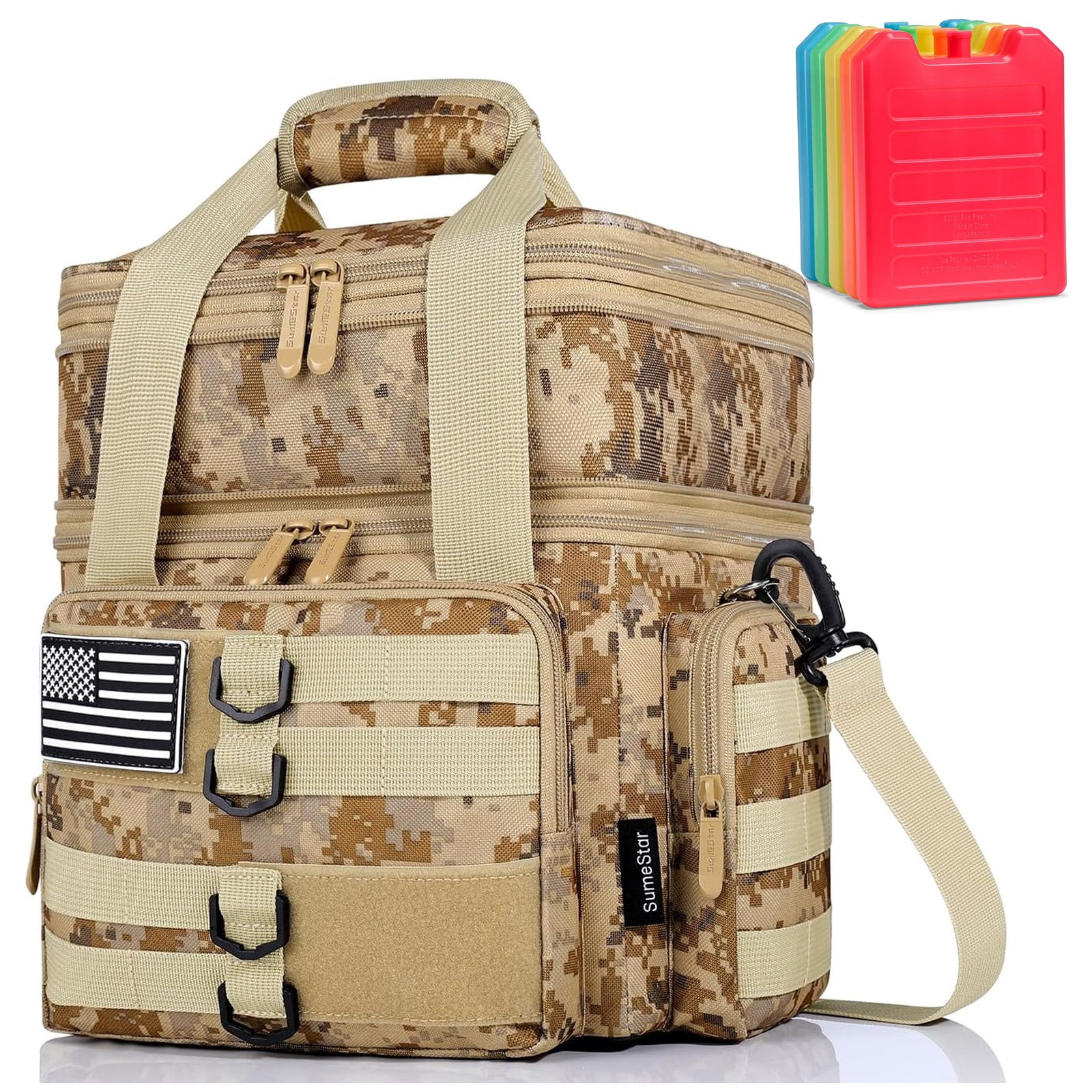 Tactical Lunch Box for Men with 5 Slim Ice Packs, Large Double Deck Insulated Bag for Work