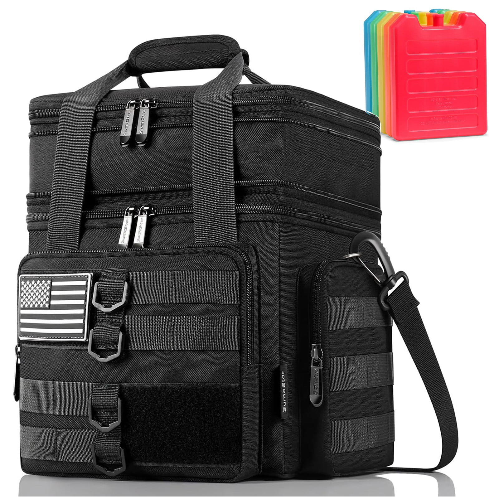 Tactical Lunch Box for Men with 5 Slim Ice Packs, Large Double Deck Insulated Bag for Work