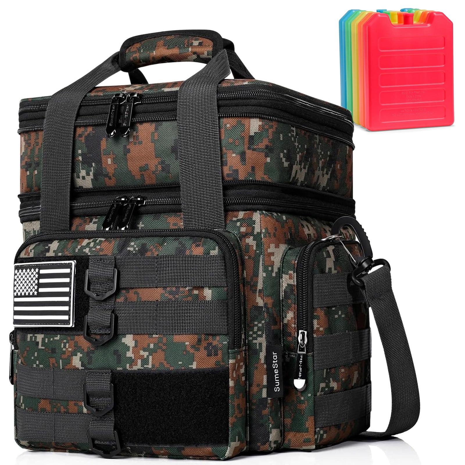 Tactical Lunch Box for Men with 5 Slim Ice Packs, Large Double Deck Insulated Bag for Work