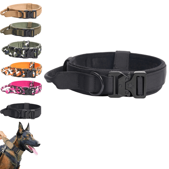 Tactical Military Dog Collar - Dog Colla with Control Handle for Small to Large Dogs Outdoor Training
