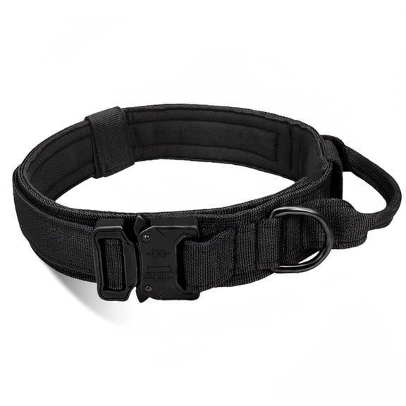 Tactical Military Dog Collar, Heavy Duty Adjustable Nylon Collar with Metal Buckle and Control Handle for Small to Large Dogs, Dog Training, Patrolling, Walking, Hunting, Black