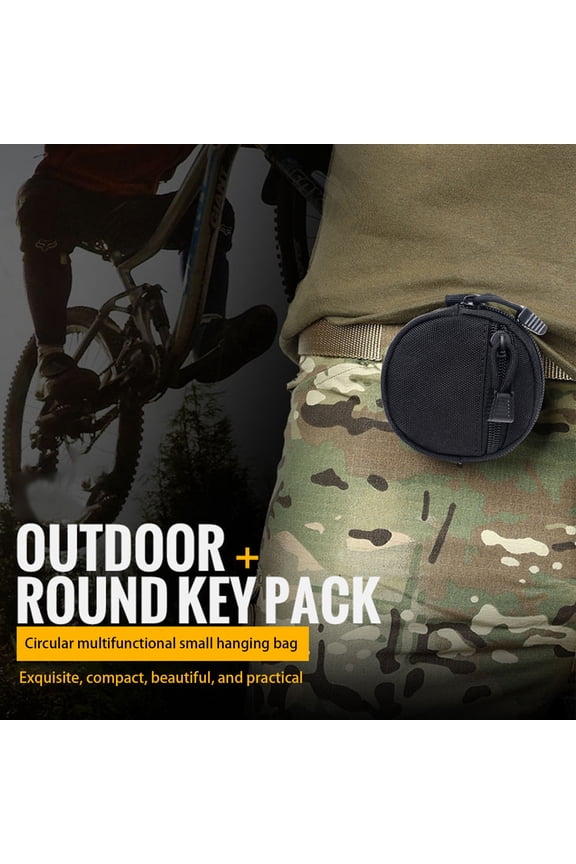 Tactical Mini Round Coin Keychain Pouch,600D Wear Resistant Small Accessory Bag,Multifunctional Portable Change Holder for Outdoor Climbing Camping Fishing Daily Tiny Item Classification Storage