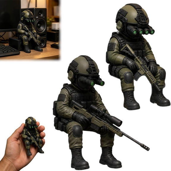 Tactical Mini Soldier Figurine, Armed Special Forces Statue for Desk Computer Bookshelf.