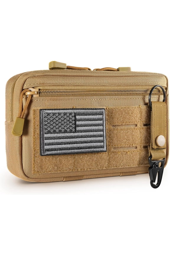 Tactical Molle Admin Pouch Utility Laser Cut EDC Tool Pouch Bag Horizontal Modular Pouches Include US Flag Patch and Keychain