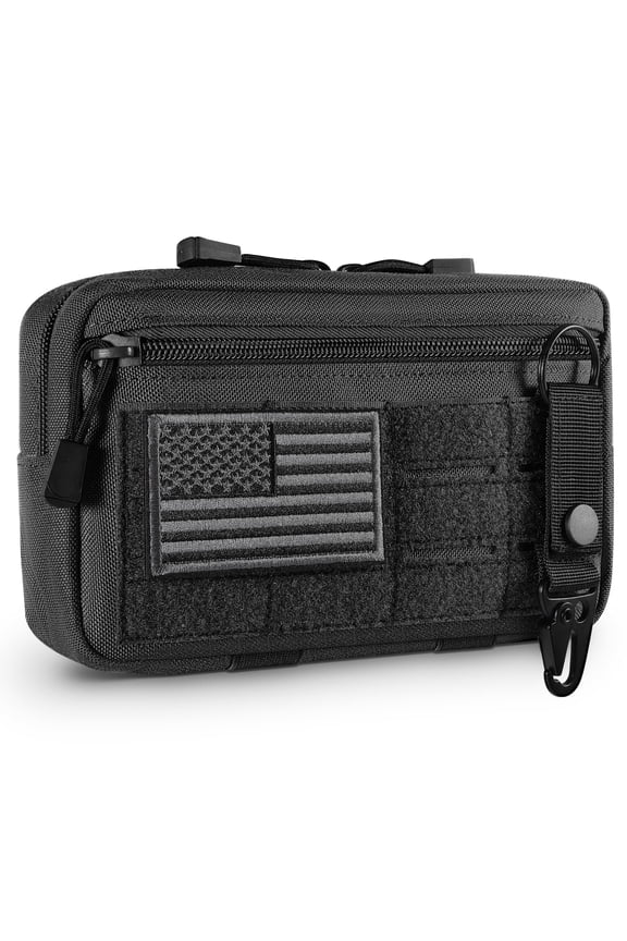 Tactical Molle Admin Pouch Utility Laser Cut EDC Tool Pouch Horizontal Modular Pouch with US Flag Patch and Keychain