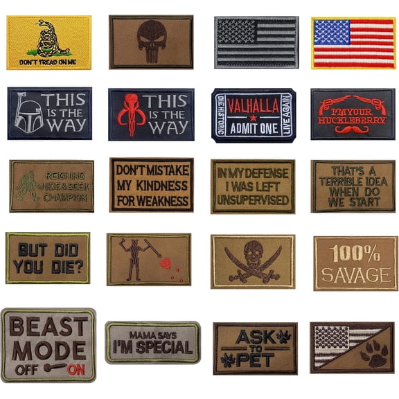 Tactical Morale Embroidered Patch,20pcs Military Funny Slogan Hook and Loop Patches for Cap,Bag,Backpack,Hat,Helmet,Dog Harness,Gear,Uniform,Motorcycle Biker Vest