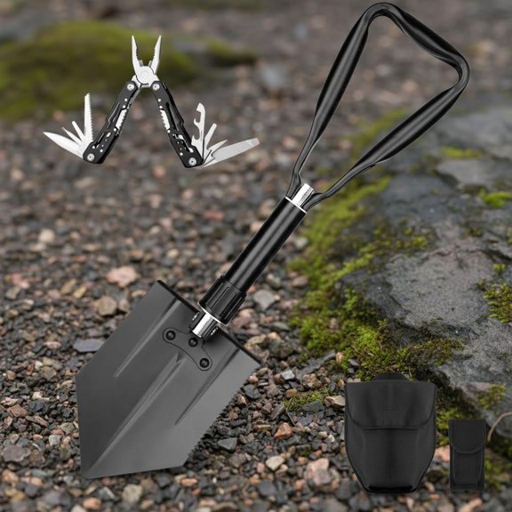 Tactical Multi-Tool with Locking Mechanism & Folding Shovel - Survival Gear for Camping, Snow, Hiking, Hunting, Emergency Readiness
